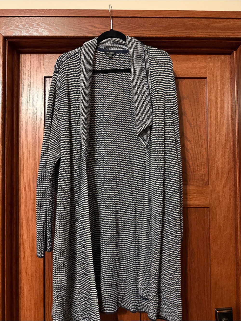 J. Jill Navy and White Textured Knit Cardigan